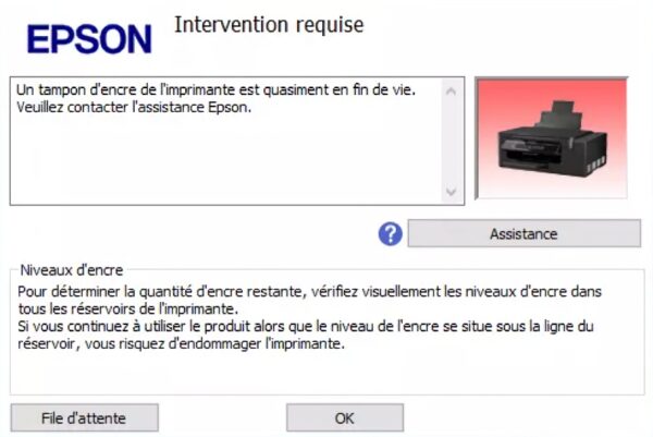 Logiciel pour réinitialiser le tampon d'encre et le micrologiciel de l