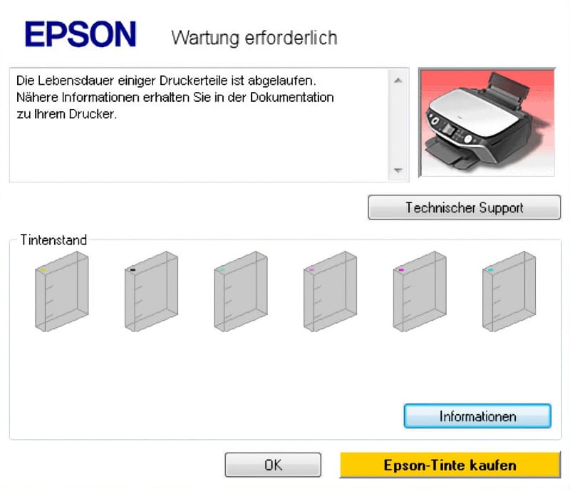 Die Lebensdauer einiger Druckertelle ist abgelaufen